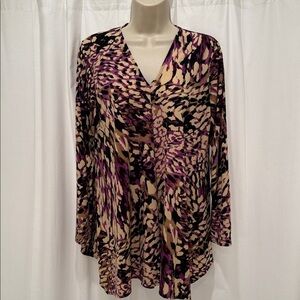 Elegant V-Neck Purple and Cream Blouse